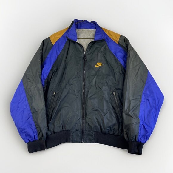 VTG 90s Nike Purple Gold Black Color Block Hooded Windbreaker Jacket Men Read* - Picture 1 of 16